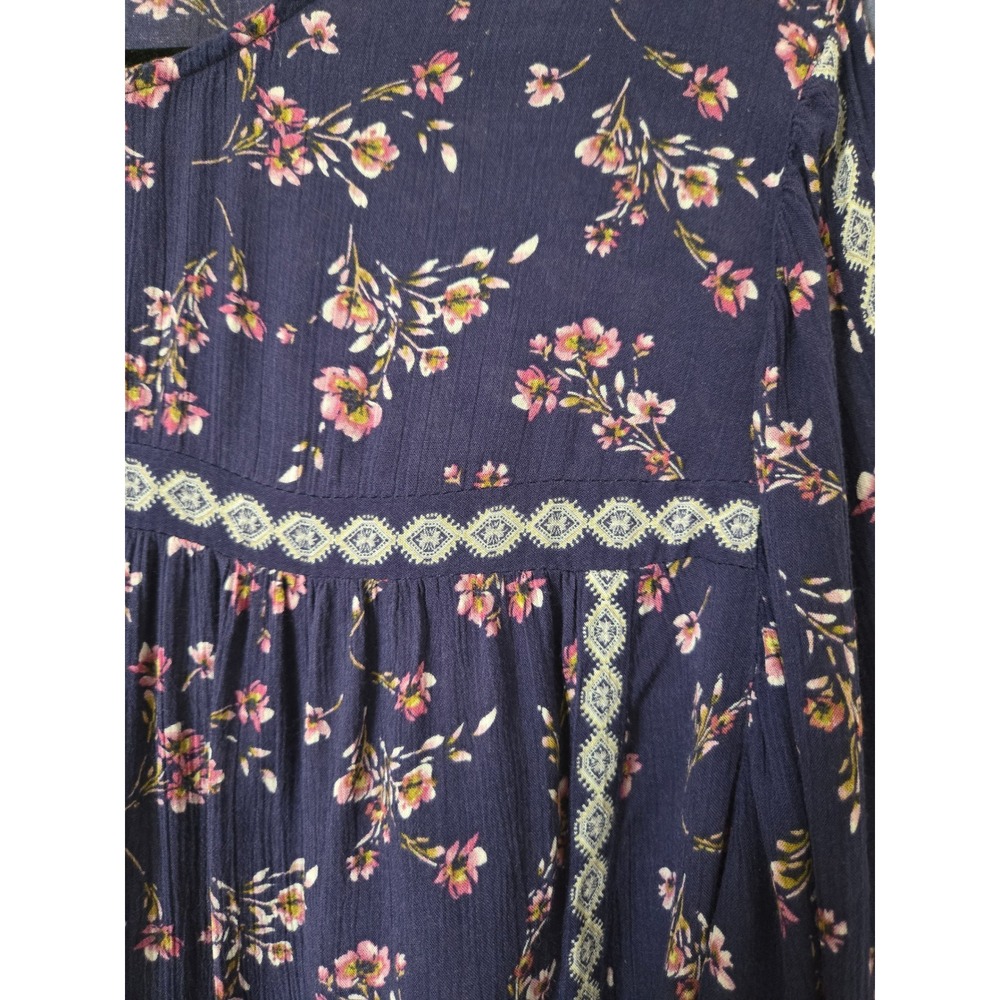 J. Jill Womens Medium Floral Boho Peasant Top Navy Blue Pink Rayon Wide Sleeve - Picture 5 of 10